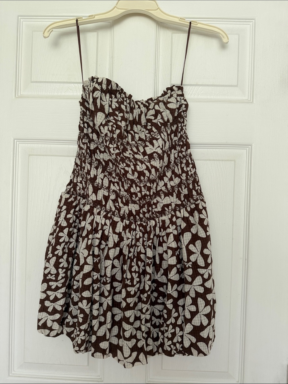 Free People Brown and White Strapless Floral Mini Dress